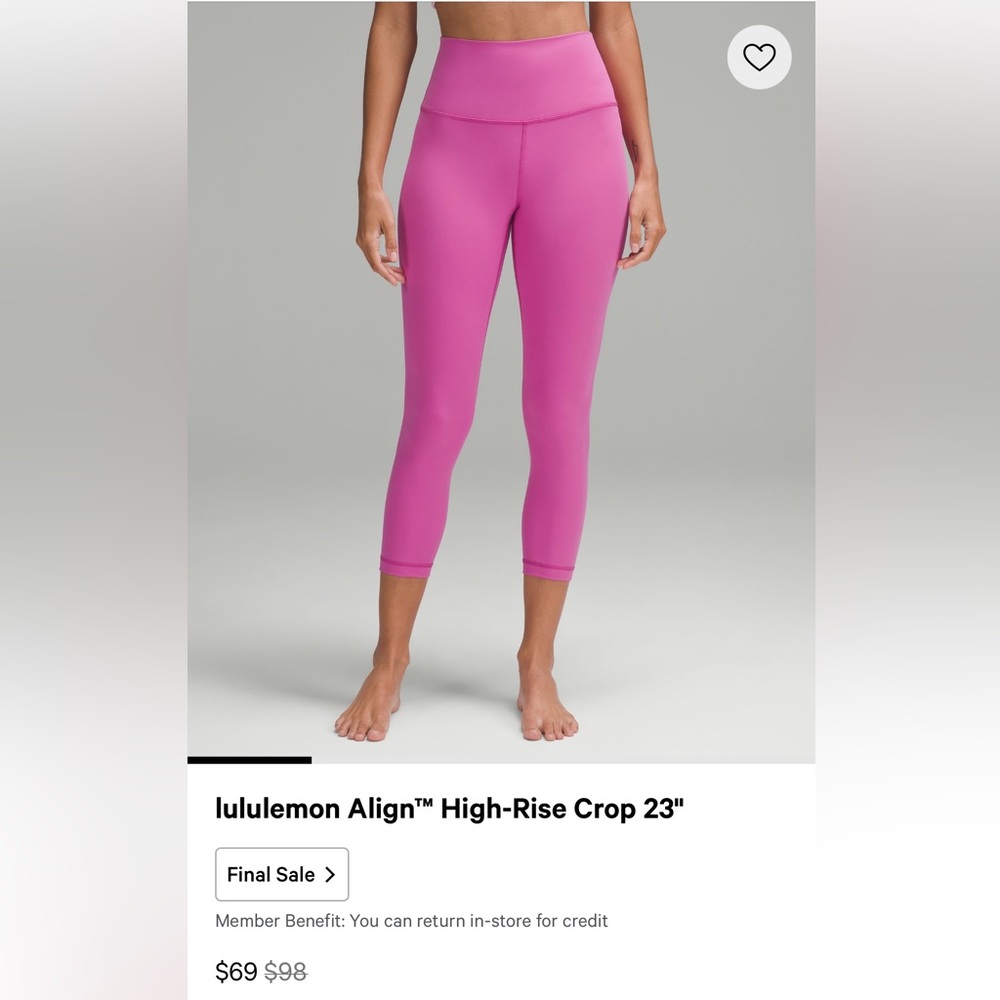 Lululemon Align HR Womens Crop Legging 23 Size 6 $88